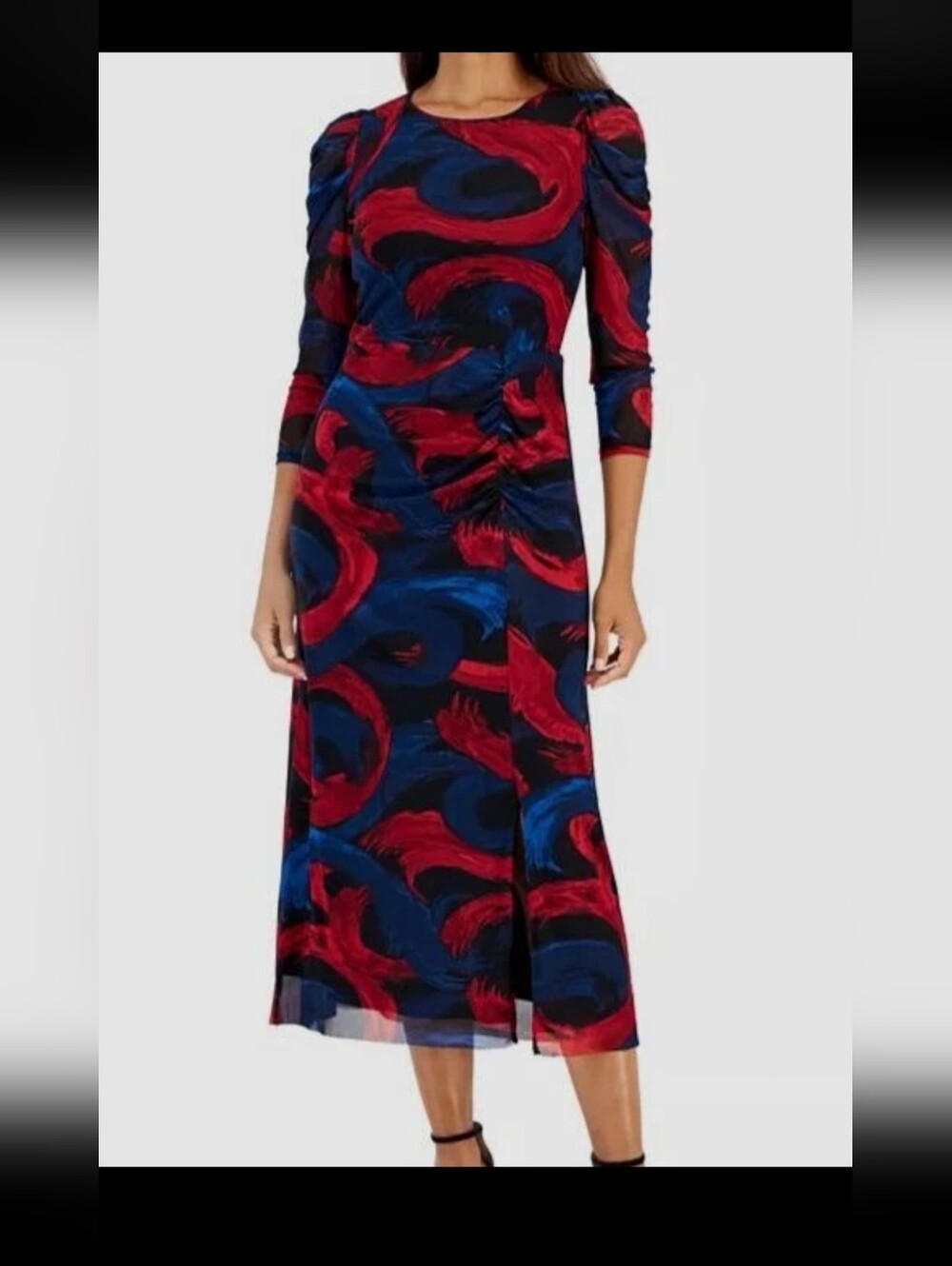Anne Klein  1X Long Sleeve Abstract Brushstroke Maxi Dress Belted Plus Size NWT